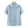 Blusa de Algodón de Manga Corta de Verano para Madre Camisa Delgada de Algodón para Mujeres de Mediana Edad y Mayores Camisa con Cuello de Abuelo para Señora Mayor