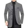 Suministro exclusivo transfronterizo: chaqueta de otoño e invierno para hombre, estilo de negocios, cuello alto, acolchada y forrada de polar, a rayas, chaqueta de chenilla, ropa exterior para hombre