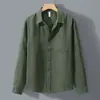 Camisa de Linho Tencel de Manga Longa Estilo Old Money, Roupa de Trabalho Casual Respirável 100% Linho Masculina para Primavera e Outono
