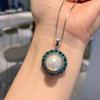 Transmisión en Vivo de Nuevos Pendientes de Perlas Australianas Esmeralda Grandes, Anillos, Collares, Pendientes Largos Estilo Hada Europeos y Americanos para Mujer, Moda al por Mayor