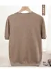 Suéter de Lana de Punto Fino de Manga Corta para Hombre de Verano, Suéter de Cuello Redondo de Media Manga, Camiseta de Punto Base Juvenil