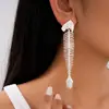 Pendientes de Borla de Espina de Pescado de Zirconia de Aguja Plateada Transfronterizos Europeos y Americanos, Pendientes de Lujo Ligero de Alta Gama, Pendientes Exagerados Personalizados para Mujer