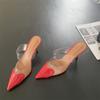 Tacones Altos Transparentes en Forma de Corazón 2026 Primavera/Verano Nuevos Mules de Media Punta Color Block con Tacón Fino y Punta Fina Zapatos de Tacón Alto para Mujer Mules de Punta Cerrada