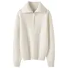 Nova camisa básica de tricô de cashmere para outono e inverno, top feminino moderno de cor sólida com zíper e gola alta, quente, para o trabalho