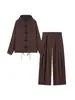 El más vendido de AliExpress moda casual retro transfronteriza europea y americana para mujer, conjunto de top con cremallera y cuello alto con botones de hueso de dragón y pantalón largo