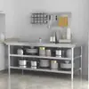 Bancada de trabalho de aço inoxidável de camada dupla espessa para armazenamento e corte de vegetais, console de cozinha de restaurante, mesa de carregamento, mesa de embalagem