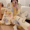Pijama para Mujer Primavera y Otoño Imitación Algodón Manga Larga Traje Estilo Coreano Holgado Dulce Cuello en V Para Usar Por Fuera Kimono Ropa de Casa