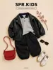 Conjunto de Jaqueta de Couro para Motocicleta Infantil 2026 Outono Novo Estilo Jaqueta Cool com Gola Reversível Camisa POLO para Crianças Pequenas