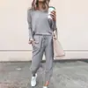 Ropa Cruzada Europea y Americana Nueva Otoño e Invierno 2021 Estilo Caliente de Amazon Traje Casual de Color Sólido Holgado de Manga Larga