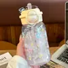 Novo Copo de Água de Plástico Estiloso para Meninas, Verão, Tampa Dupla, Portátil, Estudante, Copo Fofo com Canudo, Atacado