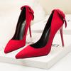 9616-6 (Promoção Especial) Sapatos de Bico Moda Europeia e Americana Salto Alto com Laço Sapatos de Salto Fino Femininos Atacado