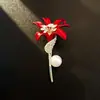 Broche de Cristal de Lirio Rojo de Alta Gama para Mujer, Elegante Elegante Ramillete para Traje, Tendencia de Pin de Abrigo de Lujo de Alta Gama