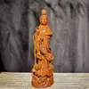 Estatuilla de Buda Bodhisattva Guanyin de Pie de Ébano Adornos para el Hogar Sala de Estar Adoración en Casa Estatua de Buda de Madera Maciza Artesanía Decorativa