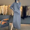 Conjunto de Dos Piezas Elegante y Sencillo de Suéter y Falda para Mujer 2026, Falda de Cintura Alta con Abertura y Borlas, Suéter de Lana Casual Holgado