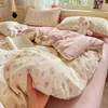 Conjunto de Roupa de Cama de Gaze Dupla Classe A Quatro Peças Capa de Edredom de Algodão Puro Lavado Lençol de Cama Conjunto de Três Peças para Dormitório Individual 4