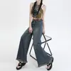 Jeans Retro de Pierna Ancha con Orilla Cruda para Mujer Verano 2025 Nuevo Estilo Petite Cintura Alta Sueltos Drapeados Pantalones Largos hasta el Piso