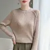 Suéter de Punto de Seda y Cachemira Nuevo Otoño/Invierno 2026 Cuello Redondo Manga Larga para Mujer Color Sólido Canalé Holgado Camiseta Base Superior