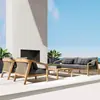 Sofá de Rattan para Exterior Móveis de Pátio Cadeira de Lazer ao Ar Livre Sofá de Combinação para Jardim e Terraço de Villa em Teca Madeira Maciça