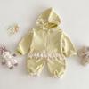 Jaqueta Estilo Coreano para Meninas Nova Primavera Bebê Estilo Coreano Top com Capuz Calça Casual de Renda Infantil Duas Peças