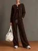 Conjunto de Moletom com Capuz Cor Sólida e Calça Wide Leg Estilo Europeu Feminino Outono Inverno Casual Conjunto de Duas Peças Manga Longa Cordão Solto