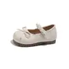 Zapatos Casuales de Princesa para Niñas, Nuevo Estilo Primavera/Verano 2026, Zapatos Negros de Cuero Lindos con Perlas y Moño para Niñas