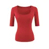 208-2026 Estilo Nuevo Primavera/Verano Top Casual de Puro Deseo con Cuello en U para Mujer, Camiseta Sexy Ajustada Adelgazante de Cinco Mangas