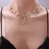 Cadena para Clavícula de Concha de Verano Bohemio para Playa Viaje Costero de Nicho Collar con Colgante de Estrella de Mar Perla Artificial Caracola