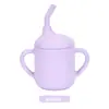 Copo de Silicone Anti-Queda Binaural para Aprendizado e Beber de Silicone para Bebê Grau Alimentício Treinamento Infantil para Bebês Copo com Canudo Resistente a Altas Temperaturas