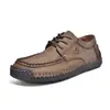Zapatos Casuales de Cuero Cosidos a Mano para Hombre Estilo Retro con Cordones Punta Ancha Suela Suave Transpirables Slip-on Mocasines de Conducir Estilo Británico