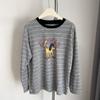 Camiseta Listrada de Manga Longa com Estampa de Cachorro Estilo Coreano para Mulheres no Outono Nova Camisa Top Solta e Ajustada para Camadas e Uso Externo