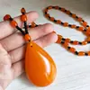 Agita el tono del nuevo estilo nacional con cuentas imitación cera de abeja cadena para suéter accesorios vintage colgante collar para mujer