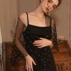 Chal Sexy para Mujer con Perlas Estilo Dulce Malla Transparente Versátil Bufanda de Seda Estilo Retro Sexy Exportación Transfronteriza de los años 20