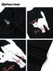 Camiseta de Manga Corta American Retro Fun Fried Cat Verano para Hombre y Mujer Moda Nacional Estilo Holgado Perezoso Pareja Top de Media Manga T