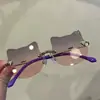 Óculos de Sol Transfronteiriços para Crianças Gato Pernas de Metal Sem Aro Cabeça de Raposa Pequeno Metal Moda Meninas Óculos de Sol Infantis Foto