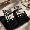 Conjunto de pincéis para tinta acrílica com 15 pincéis de cerdas de nylon, cabos de madeira maciça perolados, vários tipos de pincéis, inclui uma espátula para misturar cores e uma bolsa de lona