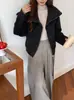 Abrigo de lana de punto vintage holgado de manga larga de doble botonadura para mujer, abrigo de lana engrosado con cremallera para otoño e invierno