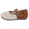 Sapatos Mary Jane Femininos 2026 Verão Novo Estilo Trançado Vazado Respirável Confortável Fivela Plana Versátil Retro Sapatos Femininos