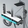 Comércio Exterior Alumínio Espacial Cinza Pistola Quatro Funções Pressurizado Quente e Frio Display Digital Luz Ambiente Chuveiro para Banheiro Doméstico, Atacado da Fonte
