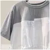 Camisa Irregular para Mujer Top de Manga Corta Verano 2024 Camiseta de Cuello Redondo Costura Holgada Forma de A Cordón Cintura Ajustada Camisa