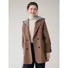 26 Moda Outono/Inverno Elegante Casaco de Lã Dupla Face para Mulheres, Comprimento Médio, Com Capuz, Solto, Jaqueta de Lã de Botão Duplo