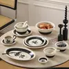 Juego de Vajilla de Cuenco y Plato Estilo Vintage de Color Bajo Esmalte, Cuencos de Arroz Cerámicos, Platos, Alto Valor Estético, Cuencos y Platos para Regalo de Inauguración de Casa para Uso Doméstico
