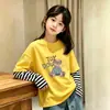 Camiseta Feminina, Estilo Novo Primavera/Outono 2026, Blusa da Moda, Camiseta Básica de Algodão Puro para Bebê Menina, Manga Longa de Outono, Falsa Peça Dupla