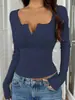2025 Europeo y Americano Transfronterizo Amazon Nuevo Otoño e Invierno Encaje Botón Cuello en V Moda Slim Tops de Manga Larga para Mujer