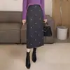 Falda de Lana para Mujer 2026 Otoño/Invierno Nuevo Estilo Talla Grande Adelgazante Bordado de Lazo Línea A Recta Ceñida al Cuerpo Falda de Invierno