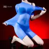 Body Hua Yu ultradelgado brillante transparente de manga corta 5D con aceite de caballo, sin entrepierna, para hombres y mujeres, talla grande, medias sexy transparentes abiertas en la entrepierna