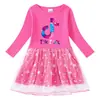 Vestido Transfronterizo Nuevo para Niñas Primavera y Otoño Algodón Estampado Caricatura Estrellas y Luna Malla Manga Larga Vestido de Princesa