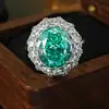 Anillo Abierto Ovalado de Alto Nivel Para Green Group Incrustado con Circonita para Mujer, Lujo Accesible Retro Exquisita Joyería de Banquete al por Mayor