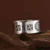 Ciervo Dorado Rey Plata Pura Placa Ancha Mantra de Seis Caracteres Sutra del Corazón de la Prajnaparamita Anillo de Plata de Ley 999