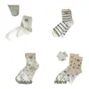 (Malla Transpirable~¡Cachorro Lindo! ) Calcetines Finos Lindos de Rayas y Lunares para Verano, a Media Pantorrilla, Blancos, Estilo Ins para Mujer