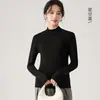 Capa base de lana merino de cuello alto medio para mujer, nuevo Otoño, Tencel Lenzing, versátil, suave, camiseta de manga larga